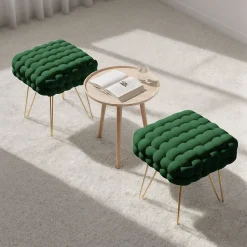 Tabouret en velours tressé rembourré 38 cm DOTTY Vert Bouteille