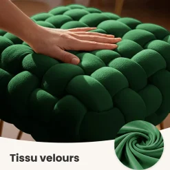 Tabouret en velours tressé rembourré 38 cm DOTTY Vert Bouteille