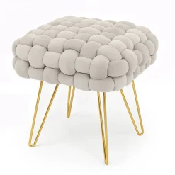 Tabouret en velours tressé rembourré 38 cm DOTTY Crème