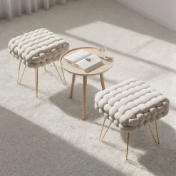 Tabouret en velours tressé rembourré 38 cm DOTTY Crème