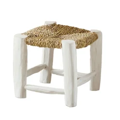 Tabouret Marocain blanc en bois (20x20x20 cm - Blanc)