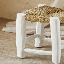 Tabouret Marocain blanc en bois (20x20x20 cm - Blanc)