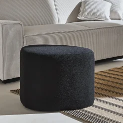 tabouret. pouf en forme de galet en tissu noir. TAO L 60 x P 44 x H 40cm