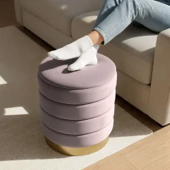 Tabouret rembourré en velours avec rangement 40 cm LUNA Rose Poudré