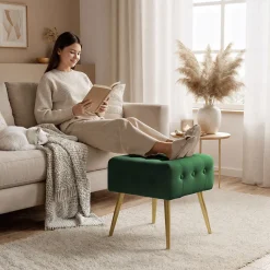 Tabouret rembourré en velours 40 cm QUADRA Vert Bouteille