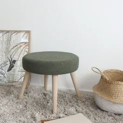 Tabouret rond en bouclettes (45x45x40 cm - Vert)