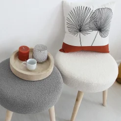 Tabouret rond en bouclettes (45x45x40 cm - Gris)