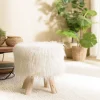 Tabouret rond 40x40cm peau de mouton couleur ivoire pieds bois