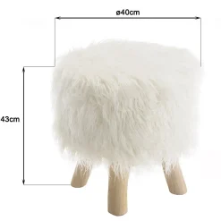 Tabouret rond 40x40cm peau de mouton couleur ivoire pieds bois