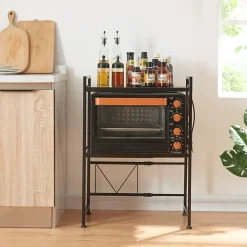 Étagère à micro-ondes Sorsele avec 2 tablettes réglables noir en.casa