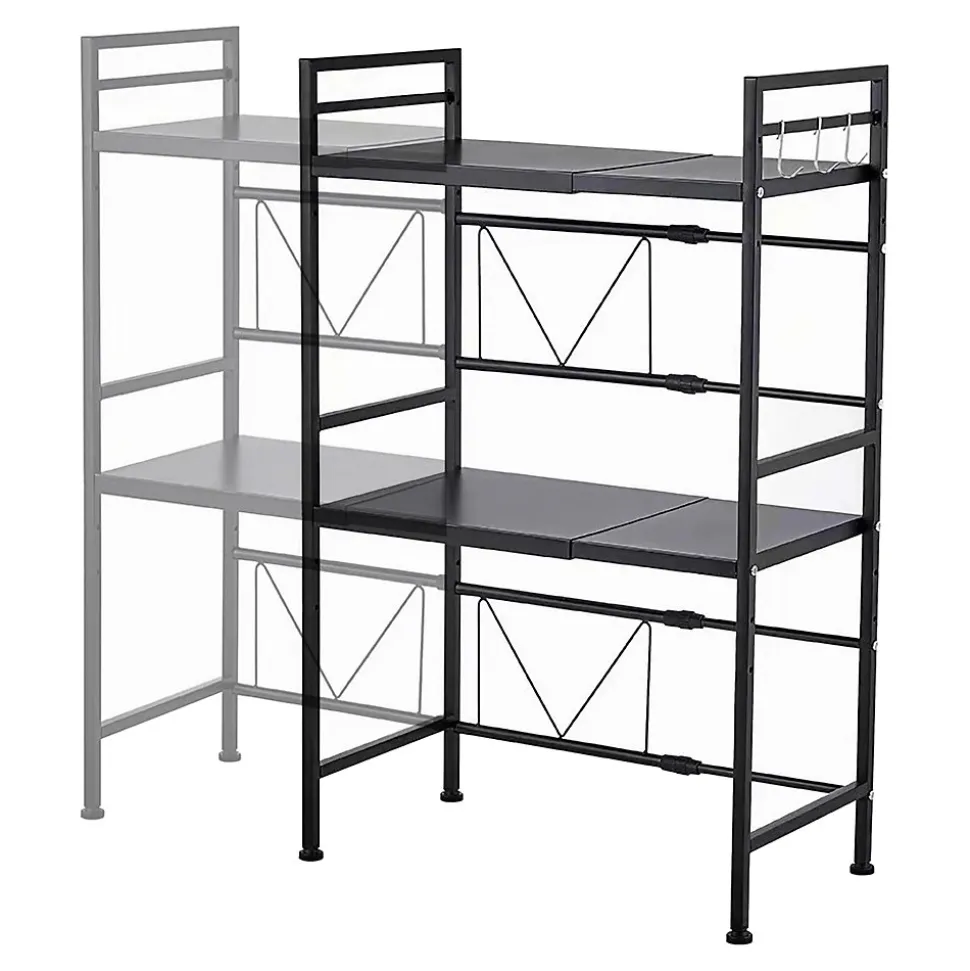Étagère à micro-ondes Sorsele avec 2 tablettes réglables noir en.casa