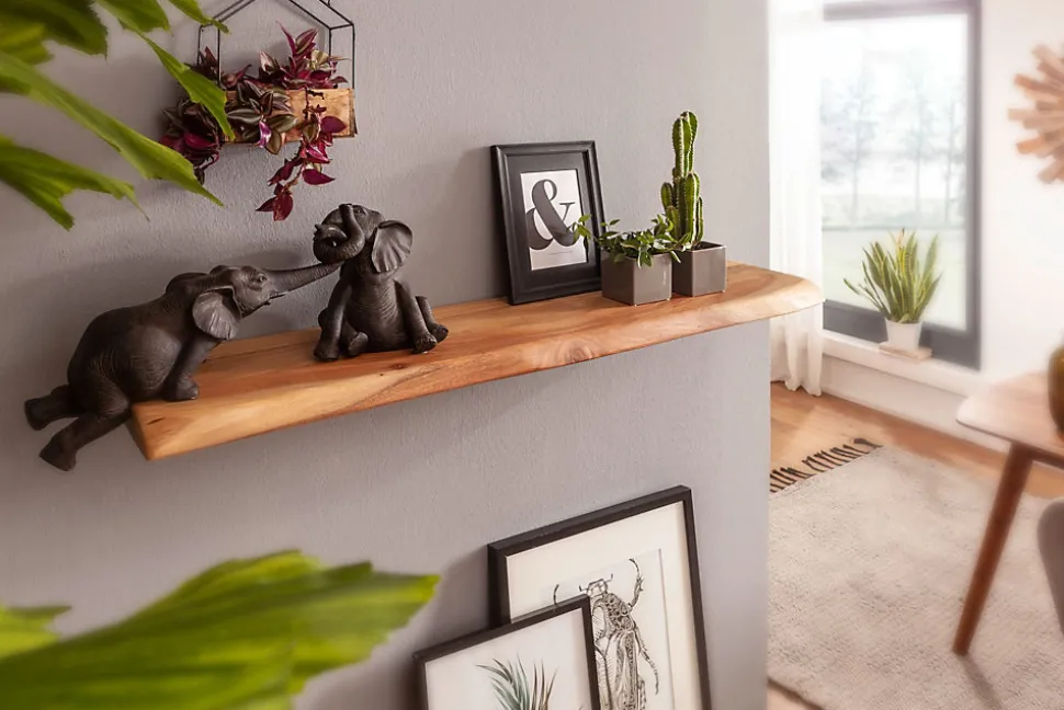 étagère murale bord d'arbre design bois d'acacia étagère flottante solide nature FineBuy