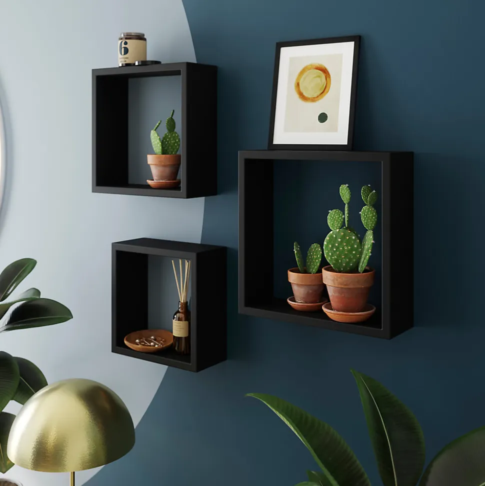Étagère murale cube modulable Rigga Form, noir vendue par 3 pièces