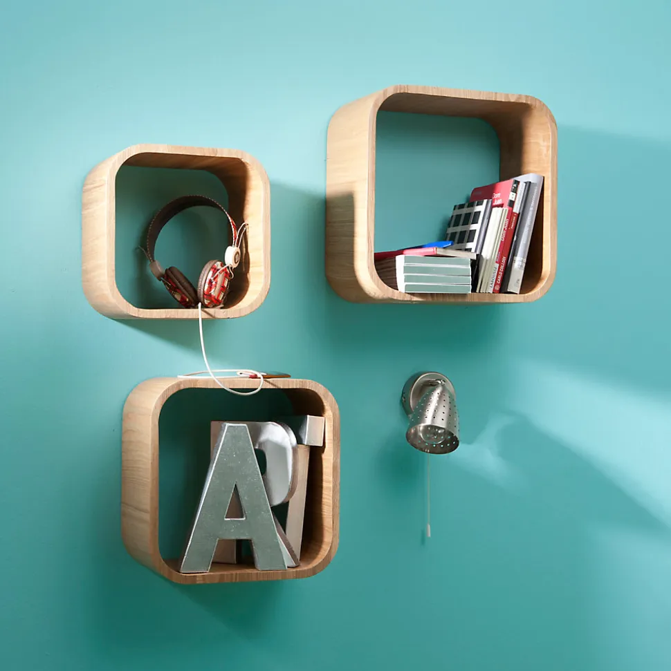 Étagère murale cube modulable Cusko Form, bois effet chêne vendue par 3 pièces