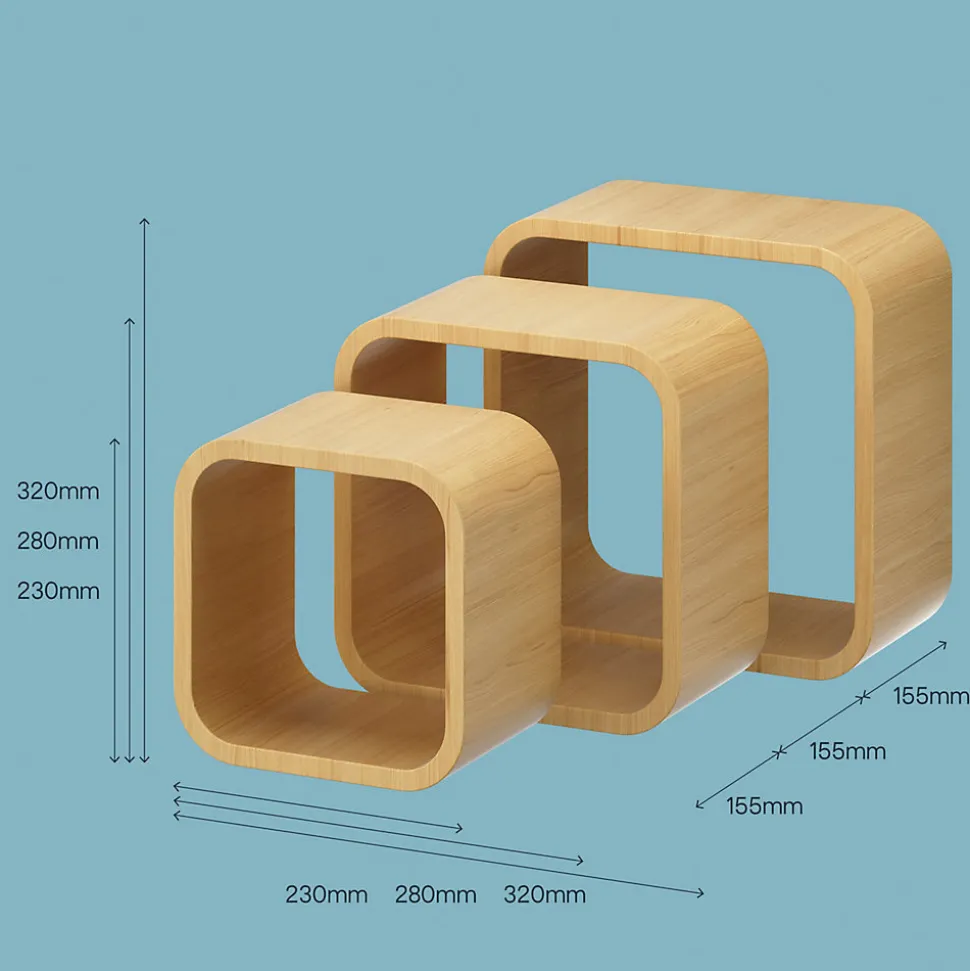 Étagère murale cube modulable Cusko Form, bois effet chêne vendue par 3 pièces