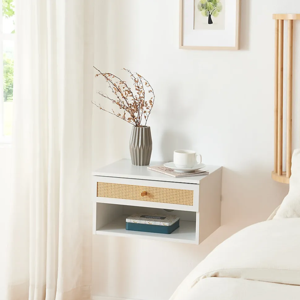 Étagère murale Eiker 40 x 32 x 23 cm blanc aspect rotin en.casa