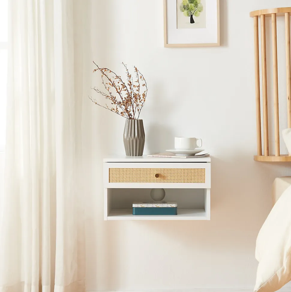 Étagère murale Eiker 40 x 32 x 23 cm blanc aspect rotin en.casa
