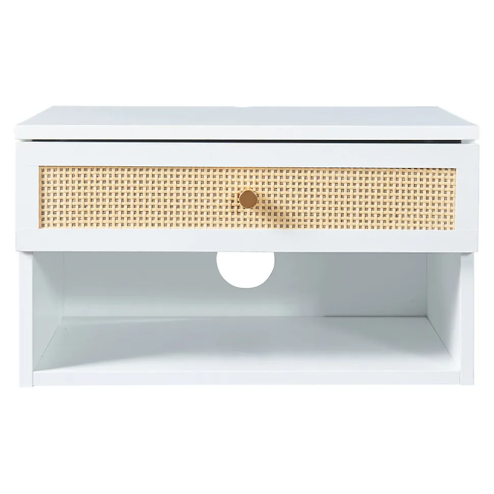 Étagère murale Eiker 40 x 32 x 23 cm blanc aspect rotin en.casa