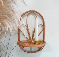 Étagère murale en rotin forme fleur l.17 x H.41 x P.25,5 cm Ornami