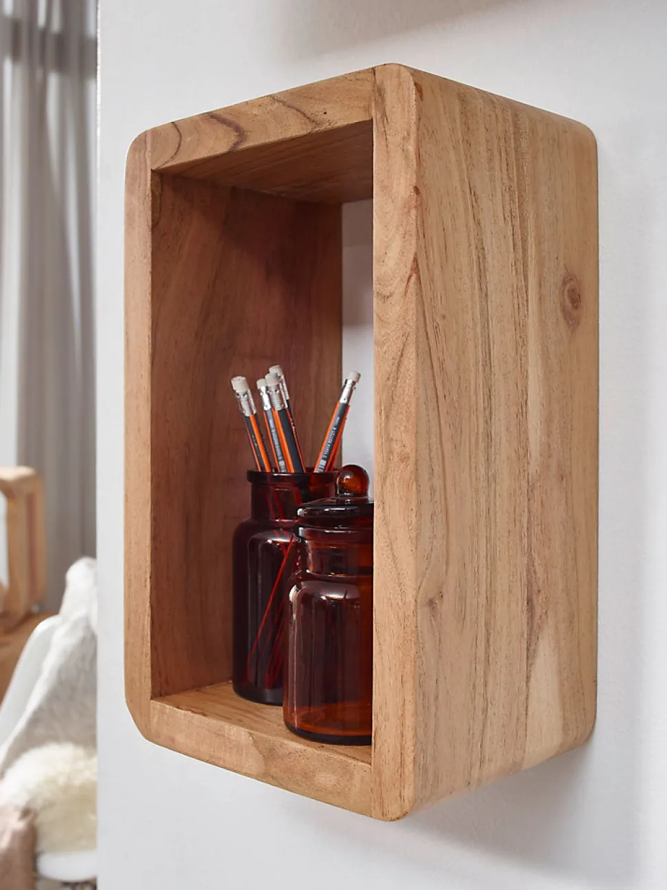 Étagère murale Lot de 3 Bois Massif Étagère en bois Étagère à livres FineBuy