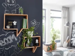 Étagère murale Lot de 2 Bois Massif Étagère Acacia Étagère à livres FineBuy