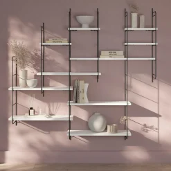Étagère murale modulable 10 tablettes et 6 échelles blanc GoodHome Rigga H. 129 x L. 150 x P. 19 cm