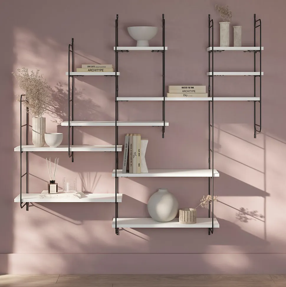 Étagère murale modulable 10 tablettes et 6 échelles blanc GoodHome Rigga H. 129 x L. 150 x P. 19 cm