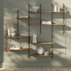 Étagère murale modulable 7 tablettes et 6 échelles effet noyer GoodHome Rigga H. 129 x L. 140 x P. 19 cm