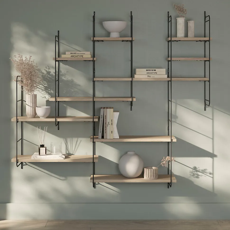 Étagère murale modulable 10 tablettes et 6 échelles effet chêne GoodHome Rigga H. 129 x L. 150 x P. 19 cm