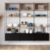 Étagère murale modulable avec 6 portes, 3 étagères murales, 6 tablettes et 4 échelles noir et pin massif GoodHome Rigga H. 171,2 x L. 180 x P. 29 cm