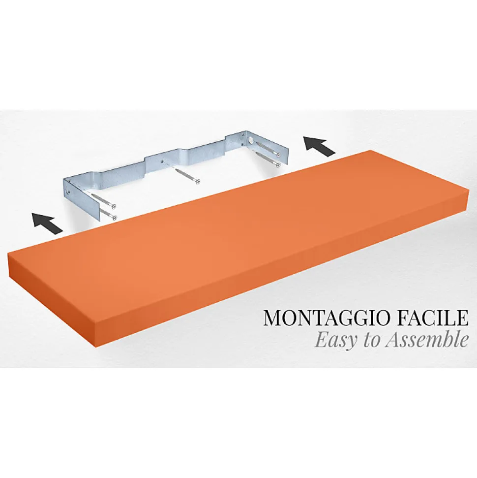 Étagère murale, étagère alvéolée, étagère en bois, étagère murale, orange, 80x25x5 cm - Minerva