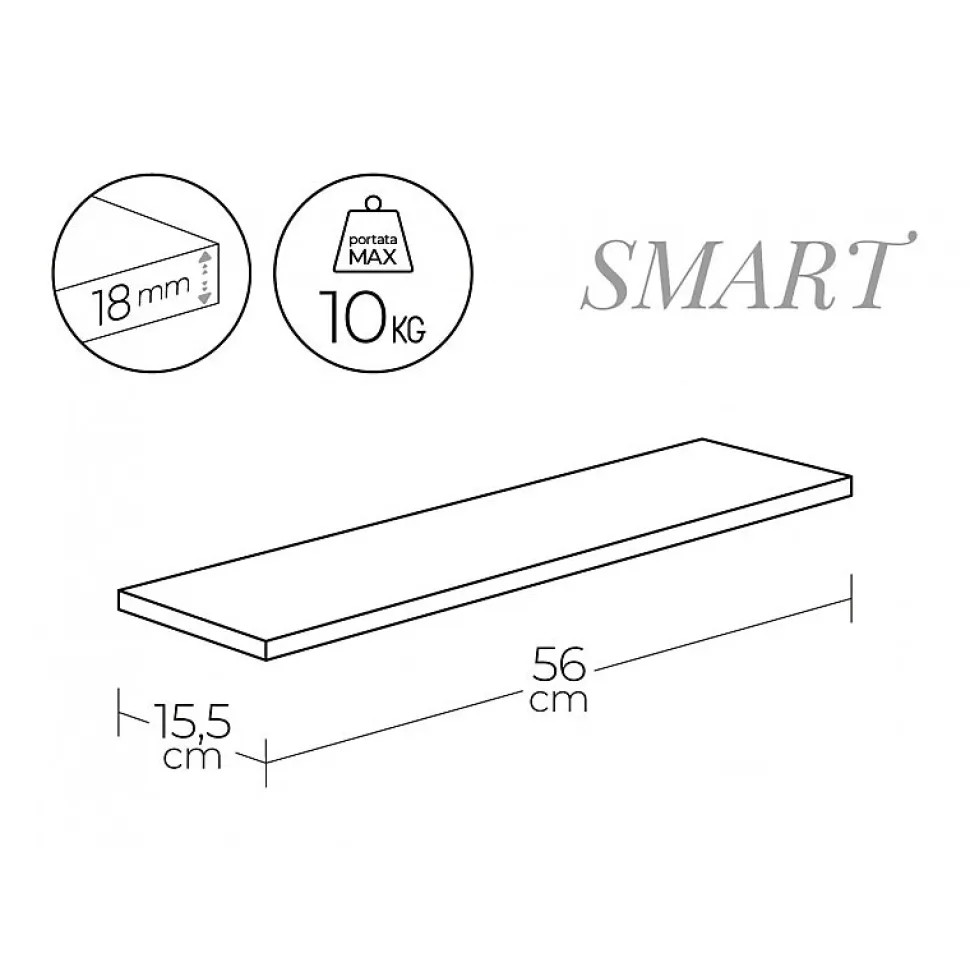 Étagère murale, étagère en bois, étagère murale, blanche, 56x15,5x1,8 cm - Smart