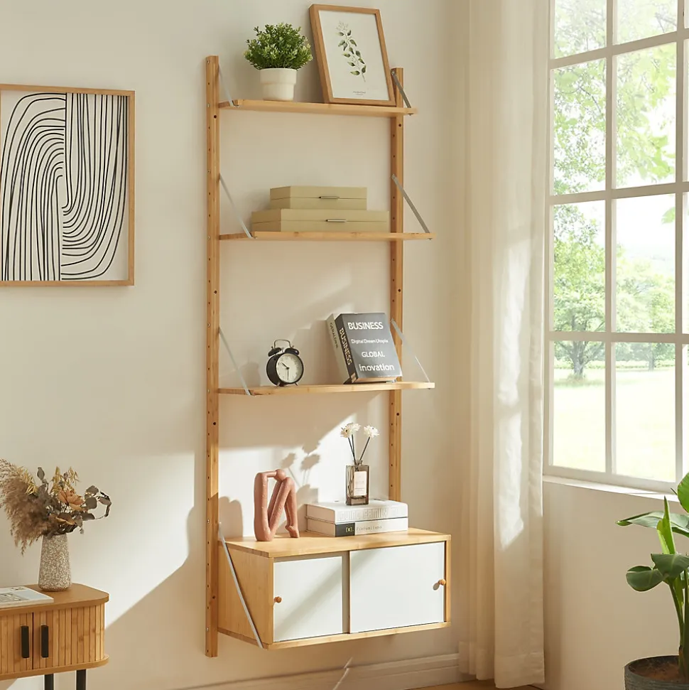 Étagère murale Tingvoll bambou 176 x 65 x 34 cm naturel en.casa