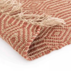Tapis à franges en jute naturel tissé main terracotta 200 x 290 cm Oviala