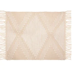 Tapis à franges imprimé Atmosphera coton beige L.90 x l.60 cm