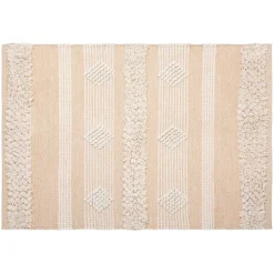 Tapis à franges imprimé Atmosphera coton beige L.90 x l.60 cm