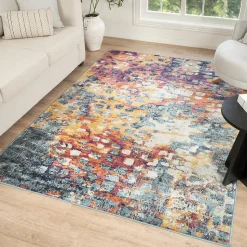 Tapis art abstrait - PF DESI Couleurs vives, bleu, orange, rose