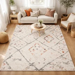 Tapis berbère motifs tribaux LYN8 MORA, Crème, noir, orange