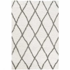 Tapis berbère tissé motif ethnic LYN4 BENYLE A, crème, gris foncé