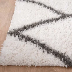 Tapis berbère tissé motif ethnic LYN4 BENYLE A, crème, gris foncé