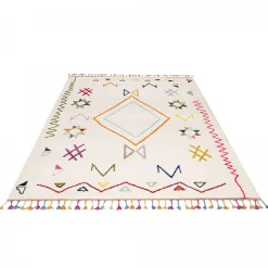 Tapis berbère tissé motif ethnic LYN5 JADIDA, crème, beige, orange, multicolore