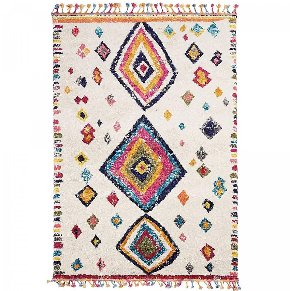 Tapis berbère tissé motif ethnic LYN5 OURIKA F, ivoire