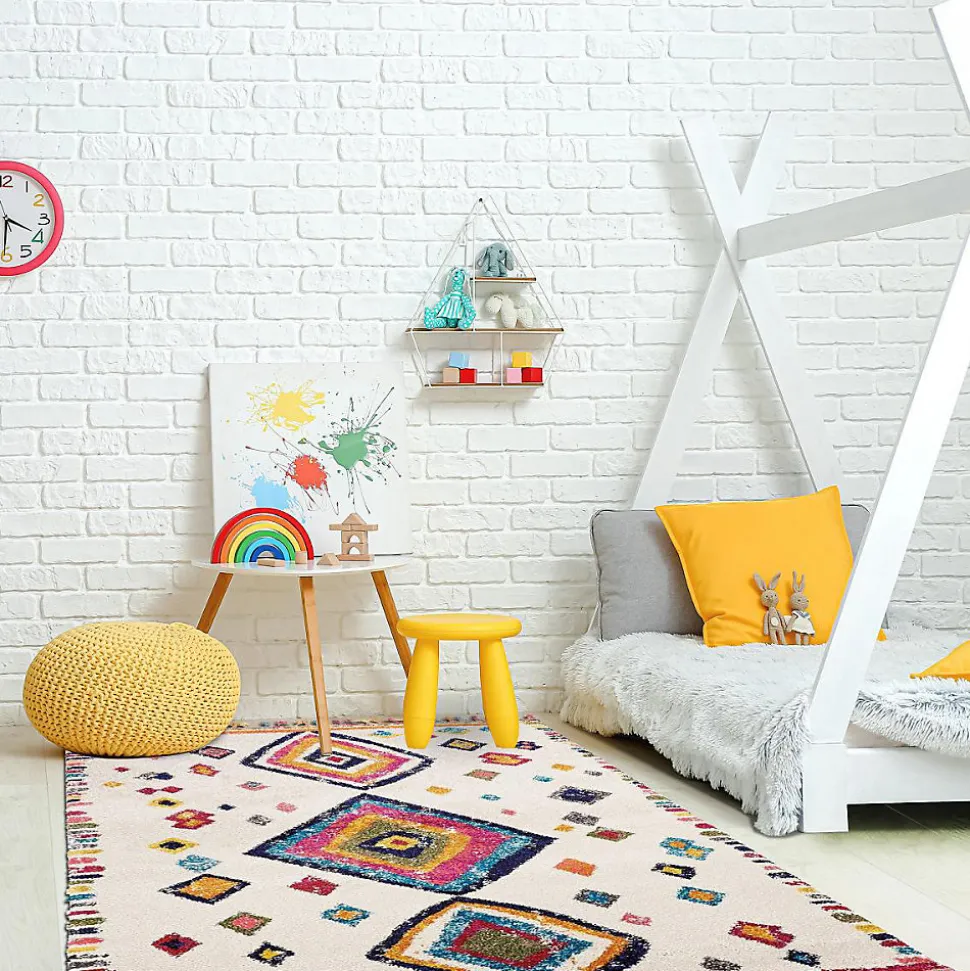 Tapis berbère tissé motif ethnic LYN5 OURIKA F, ivoire