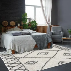 Tapis berbère tissé motif ethnic LYN4 DOUX 2, crème, gris foncé