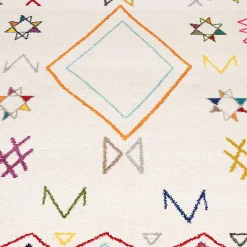 Tapis berbère tissé motif ethnic LYN5 JADIDA, crème, beige, orange, multicolore