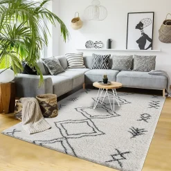 Tapis berbère tissé motif ethnic LYN4 DOUX 3, crème, gris foncé