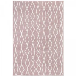 Tapis berbère tissé motif ethnic BALANIO, rose, blanc