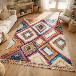 Tapis berbère tissé motif ethnic LYN5 OURIKA D, violet