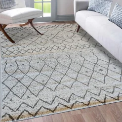 Tapis berbère tissé motif ethnic ESSAOUER, beige, noir