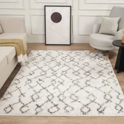 Tapis berbère tissé motif ethnic LYN4 BENYLE B, crème, gris foncé